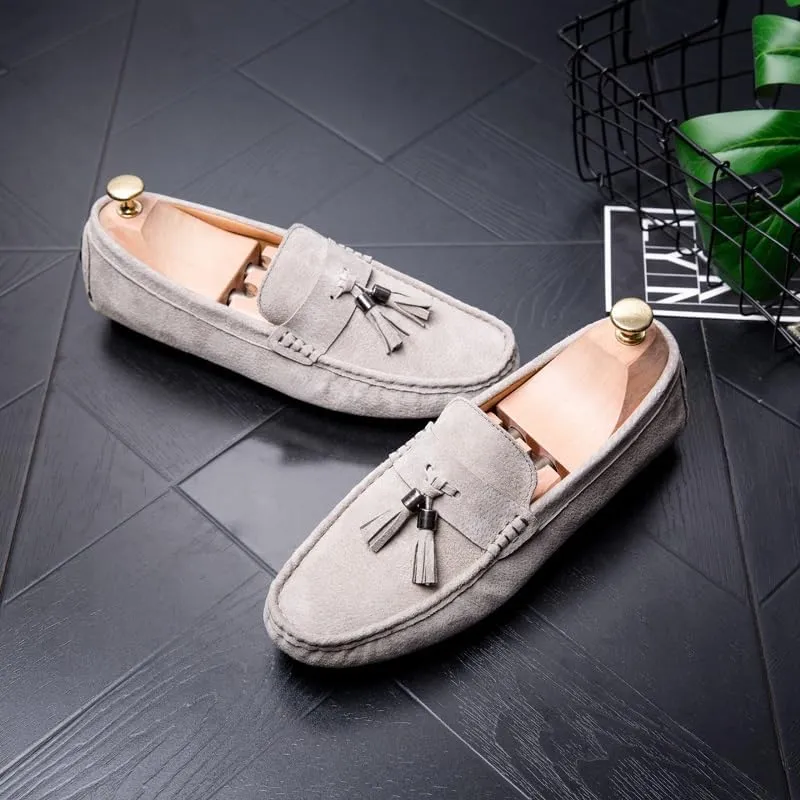 Mens Loafers Shoe Round Toe Solid Color with Tassel Suede Vamp Driving Loafers Anti-Slip Lightweight Comfortable Wedding Outdoor Slip-on