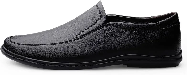 Men's Loafers Shoes Round Toe Solid Color PU Leather Anti-Slip Flexible Comfortable Casual Driving Office Outdoor Slip-on(Black,8)
