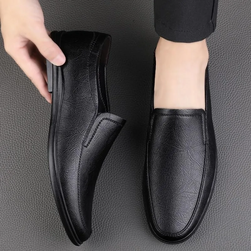 Men's Loafers Shoes Round Toe Solid Color PU Leather Anti-Slip Flexible Comfortable Casual Driving Office Outdoor Slip-on(Black,8)