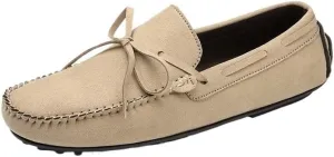 Men's Loafers Shoes Suede Vamp Business Round Toe Tuxedo Wedding Slip Resistant Block Heel Anti-Slip Rubber Sole Formal Slip On