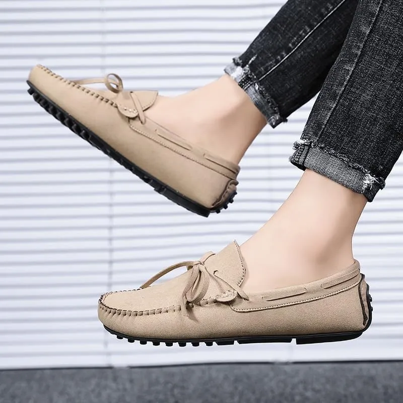 Men's Loafers Shoes Suede Vamp Business Round Toe Tuxedo Wedding Slip Resistant Block Heel Anti-Slip Rubber Sole Formal Slip On