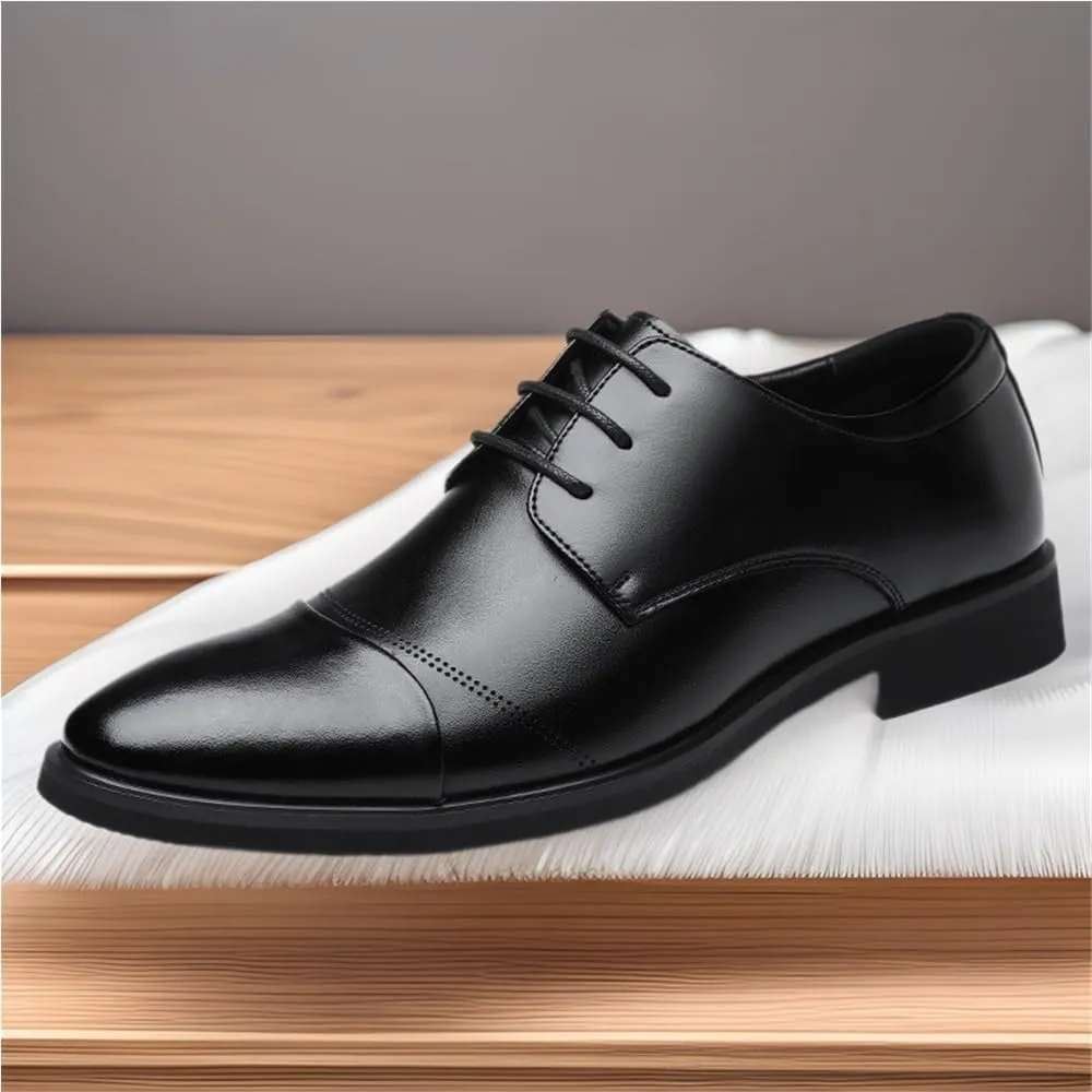 Men's Low Cut Lace Up Business Dress Shoes Height Increasing Casual Formal Leather Shoes Stylish Comfortable Shoes for Suit(7.5)