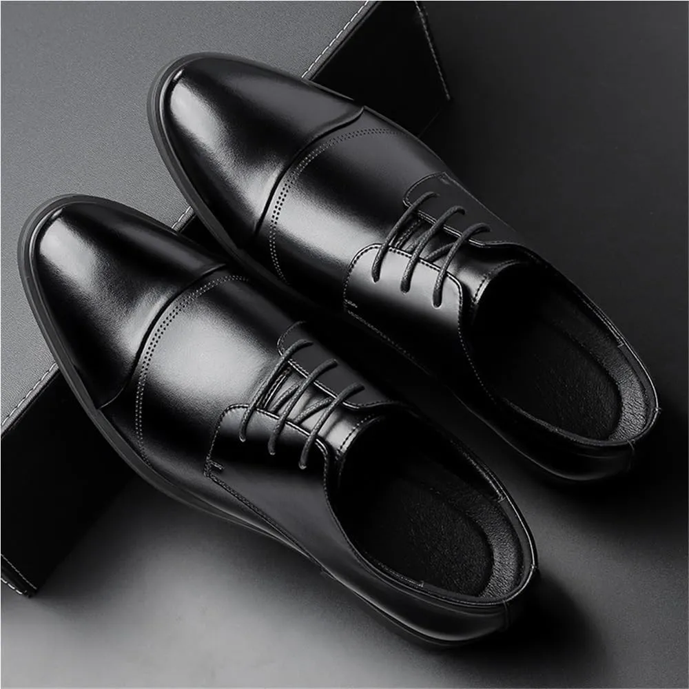 Men's Low Cut Lace Up Business Dress Shoes Height Increasing Casual Formal Leather Shoes Stylish Comfortable Shoes for Suit(7.5)