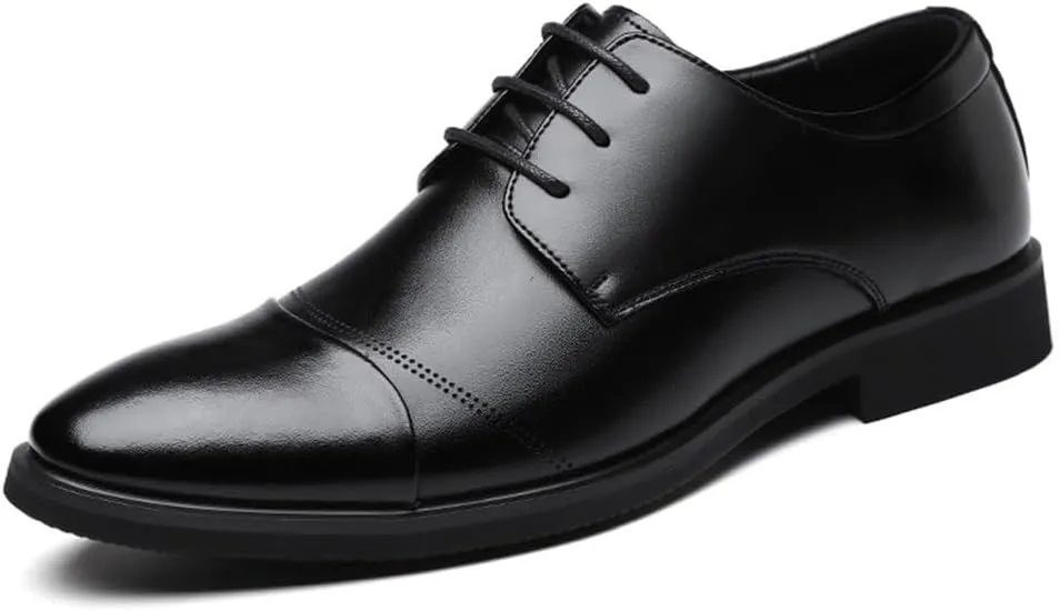 Men's Low Cut Lace Up Business Dress Shoes Height Increasing Casual Formal Leather Shoes Stylish Comfortable Shoes for Suit(7.5)