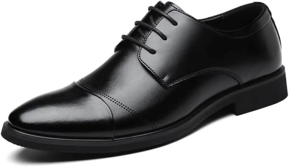 Men's Low Cut Lace Up Business Dress Shoes Height Increasing Casual Formal Leather Shoes Stylish Comfortable Shoes for Suit(8.5)