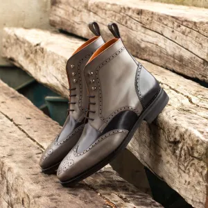 Men's Military Brogue Leather Boots Goodyear Welt Wide Plus Size Grey Black 3957