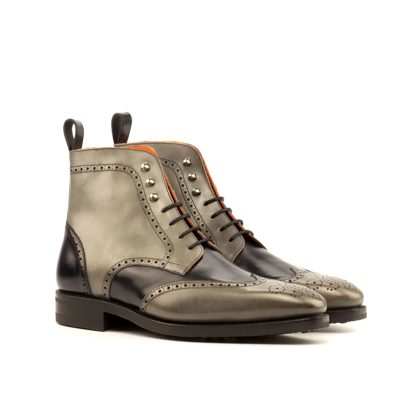 Men's Military Brogue Leather Boots Goodyear Welt Wide Plus Size Grey Black 3957