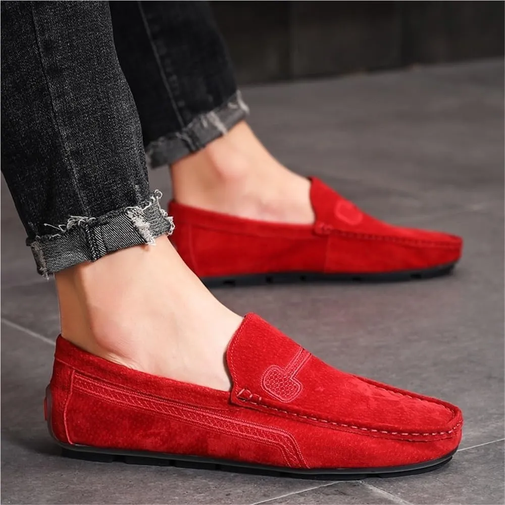 Mens Moccasins Shoe Suede Vamp Tuxedo Solid Color Round Toe Slip Resistant Block Heel Anti-Slip Rubber Sole Office Slip-on