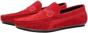 Mens Moccasins Shoe Suede Vamp Tuxedo Solid Color Round Toe Slip Resistant Block Heel Anti-Slip Rubber Sole Office Slip-on