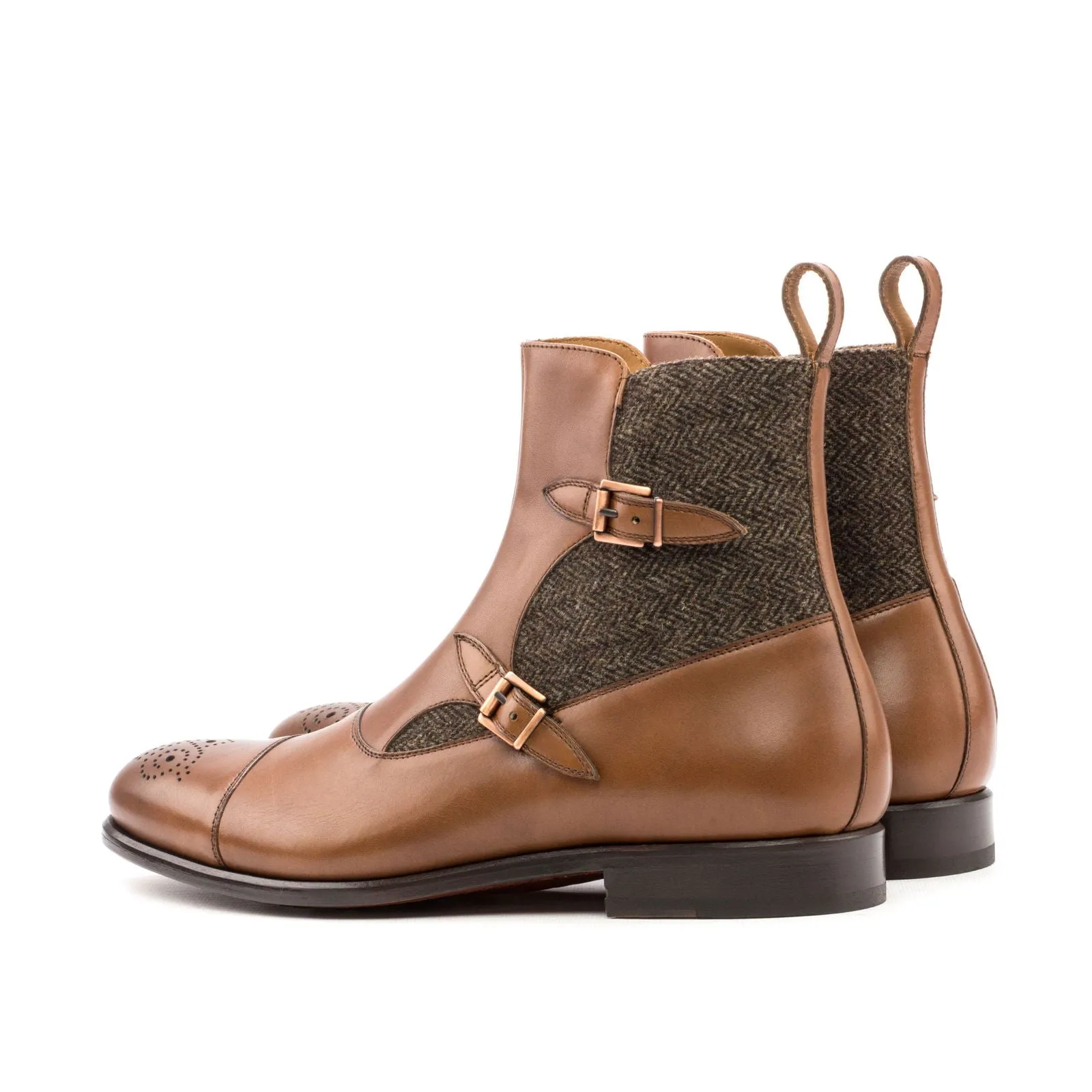Men's Octavian Buckle Leather Boots Wide Plus Size Brown 3505