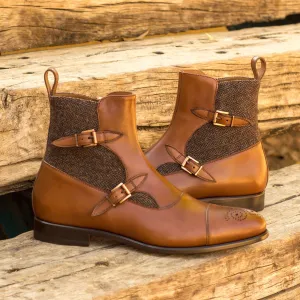 Men's Octavian Buckle Leather Boots Wide Plus Size Brown 3505