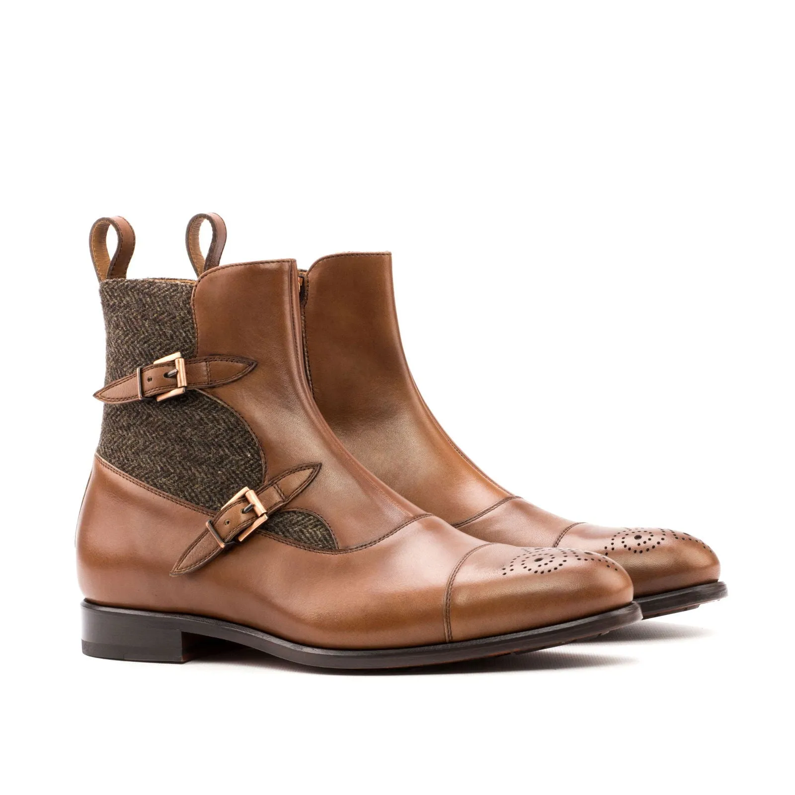 Men's Octavian Buckle Leather Boots Wide Plus Size Brown 3505