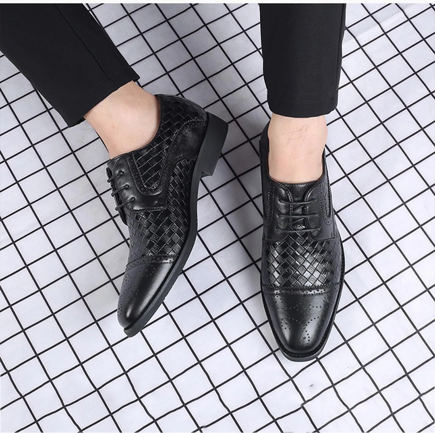 Men's Oxfords Formal Dress Shoes Classic Business Shoes Wingtip Brogues Lace-Up Wedding Shoes for Men