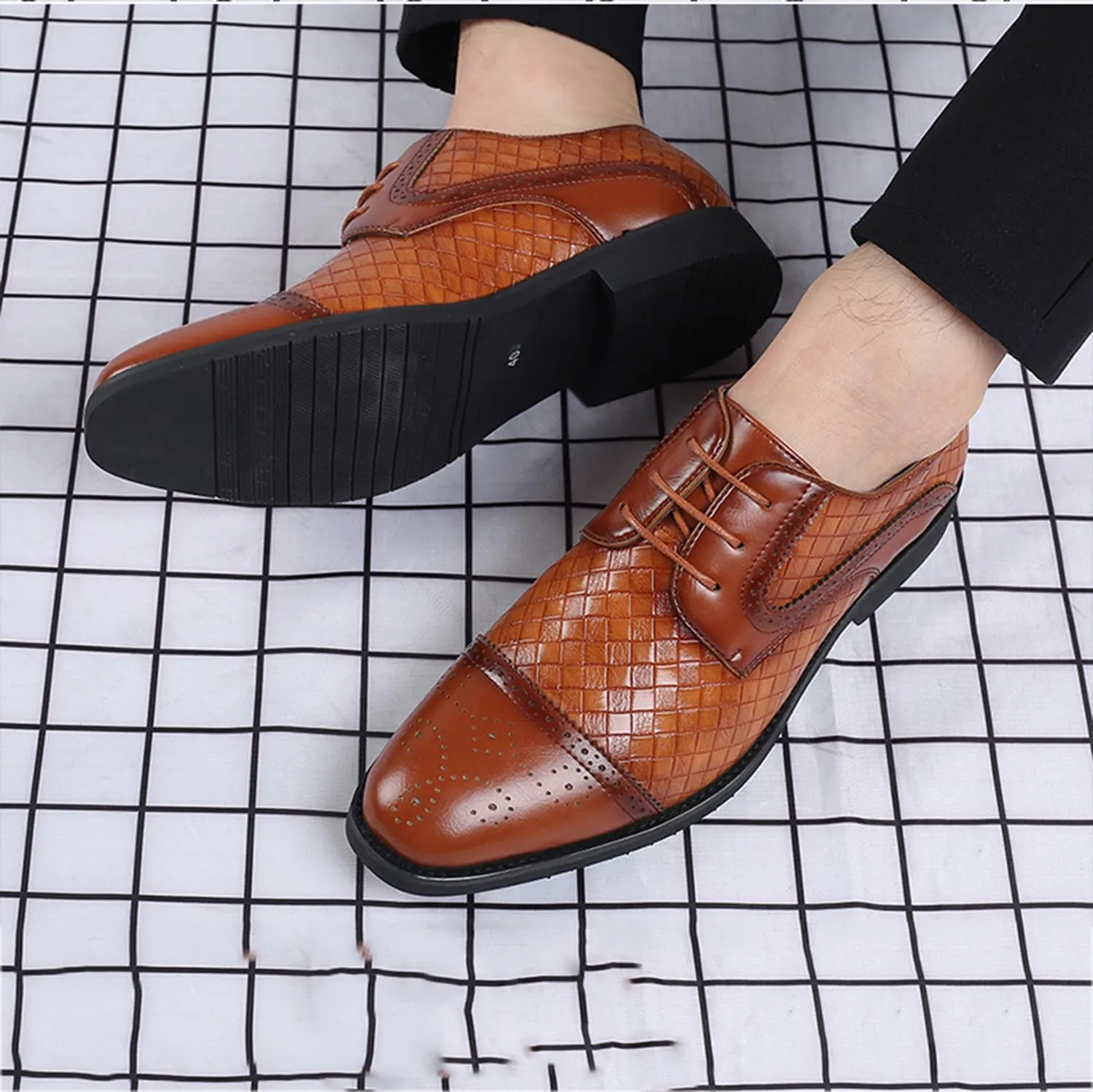 Men's Oxfords Formal Dress Shoes Classic Business Shoes Wingtip Brogues Lace-Up Wedding Shoes for Men