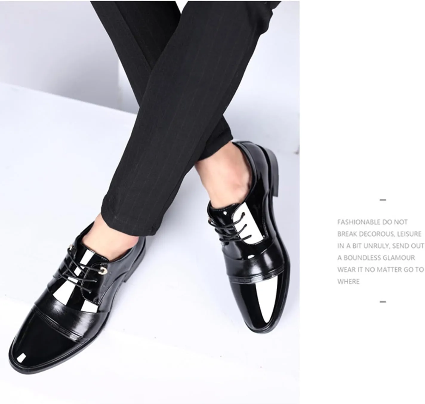 Mens Patent Leather Derbys Patchwork Pointed Toe Lace Up Shoes Business Formal Office Work Dress Shoes