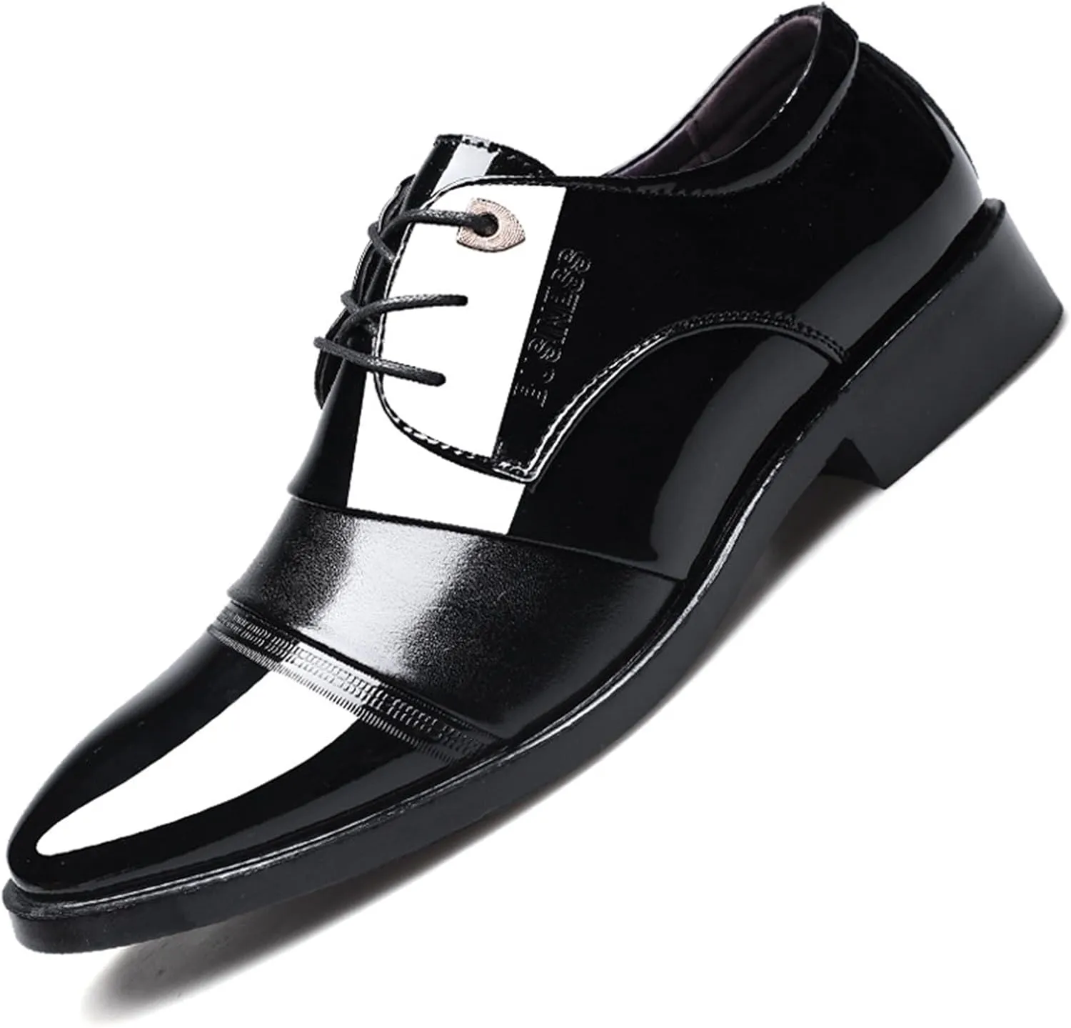 Mens Patent Leather Derbys Patchwork Pointed Toe Lace Up Shoes Business Formal Office Work Dress Shoes