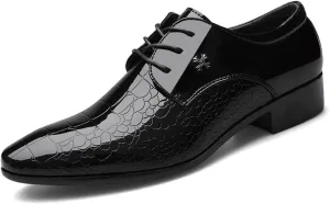Men's Patent Leather Dress Shoes Formal Business Pointed Toe Classic Lace Up Oxford Shoes