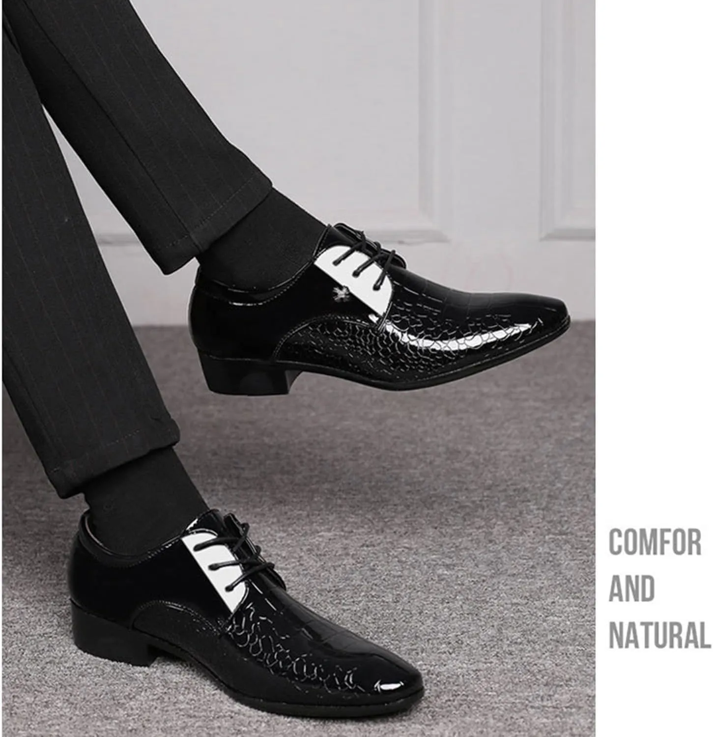 Men's Patent Leather Dress Shoes Formal Business Pointed Toe Classic Lace Up Oxford Shoes
