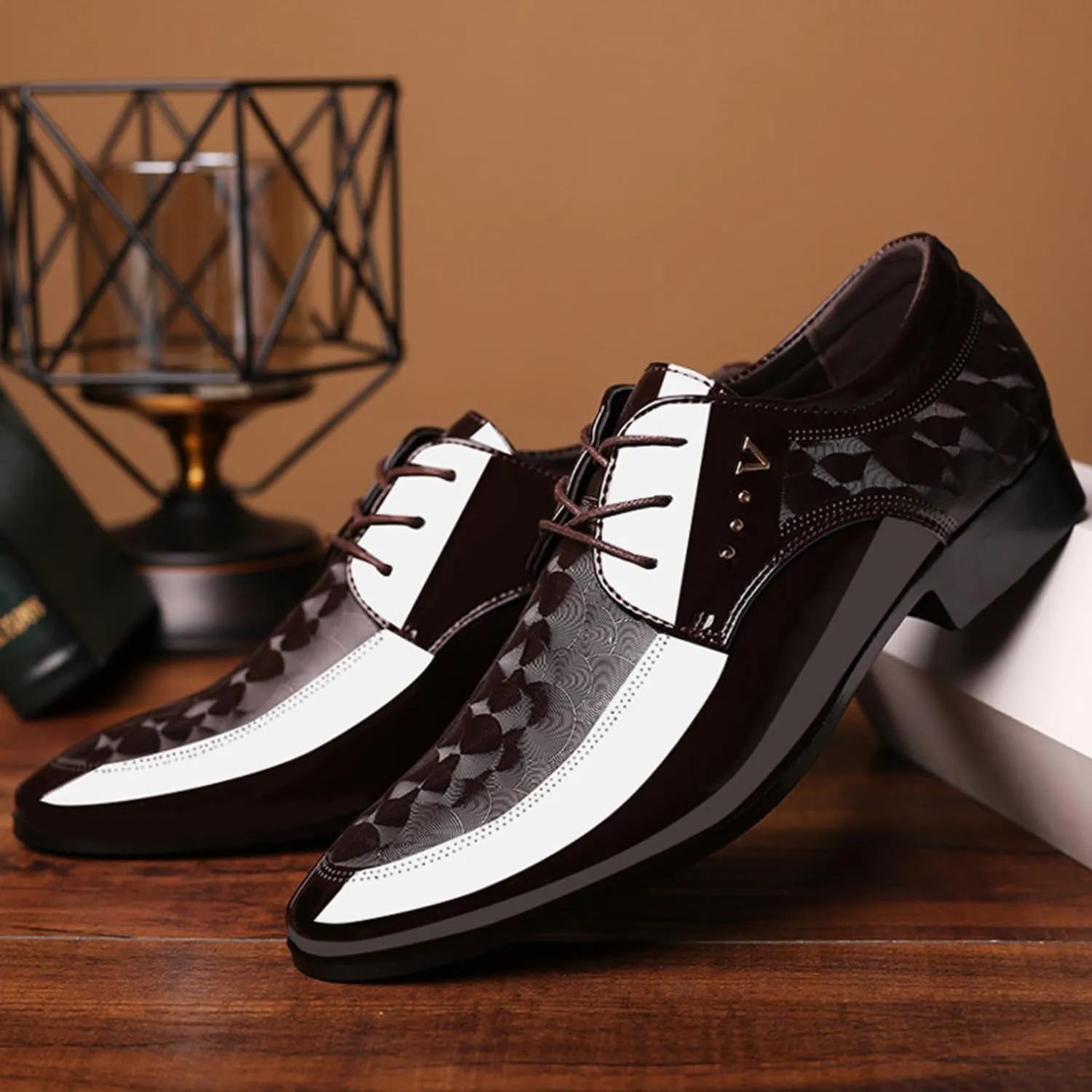 Men's Patent Leather Oxford Formal Business Shoes Classic Lace-up Comfortable Suit Tuxedo Dress Shoes