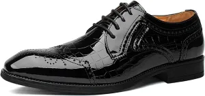 Men's Patent Leather Pointed Toe Lace-up Brogue Oxford Shoes Fashion Comfortable Breathe Low Heel Wingtips Dress Wedding Business Derbys Shoes