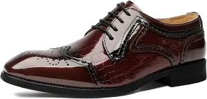 Men's Patent Leather Pointed Toe Lace-up Brogue Oxford Shoes Fashion Comfortable Breathe Low Heel Wingtips Dress Wedding Business Derbys Shoes