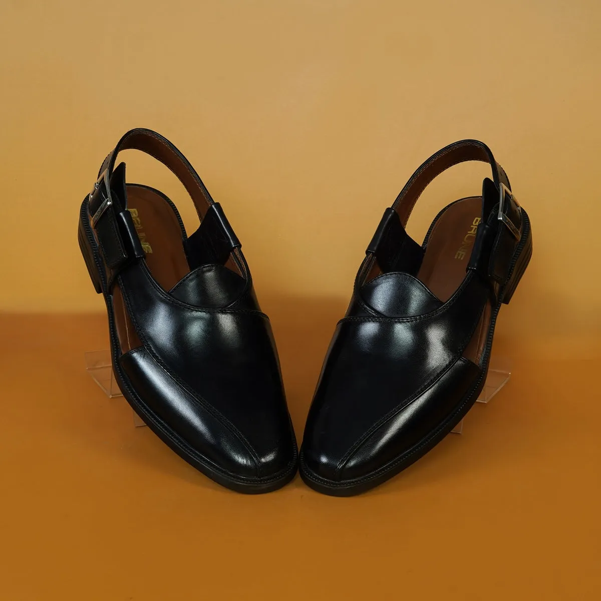 Men's Peshawari Sandals Cross Strap Black Leather