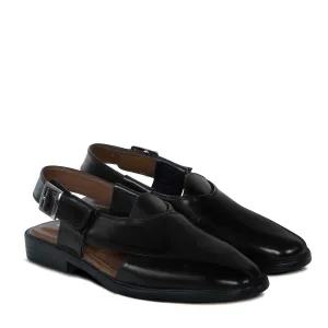 Men's Peshawari Sandals Cross Strap Black Leather