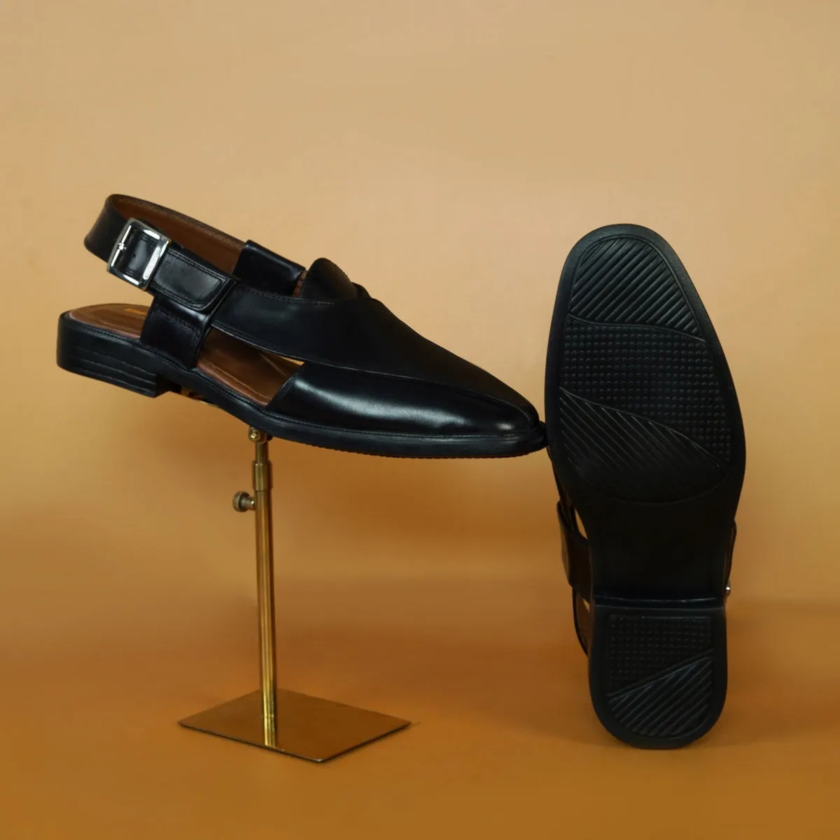 Men's Peshawari Sandals Cross Strap Black Leather