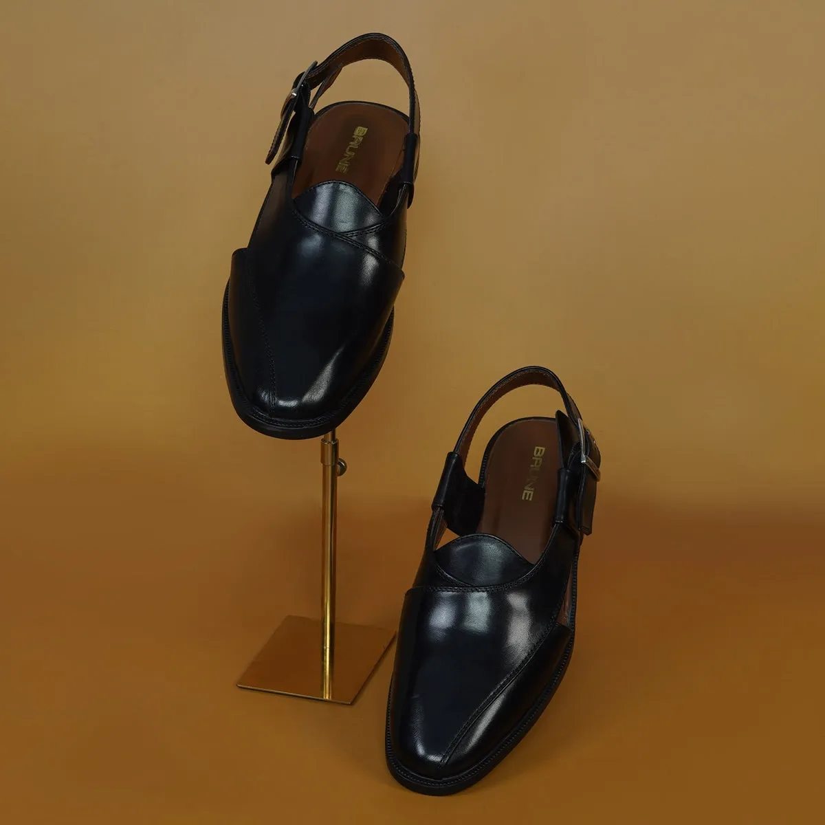 Men's Peshawari Sandals Cross Strap Black Leather