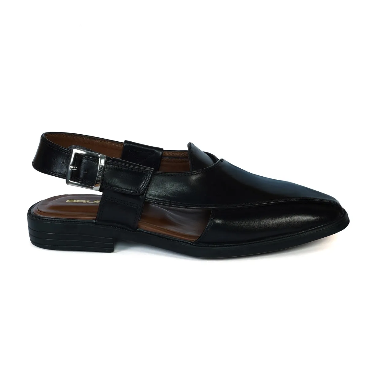 Men's Peshawari Sandals Cross Strap Black Leather
