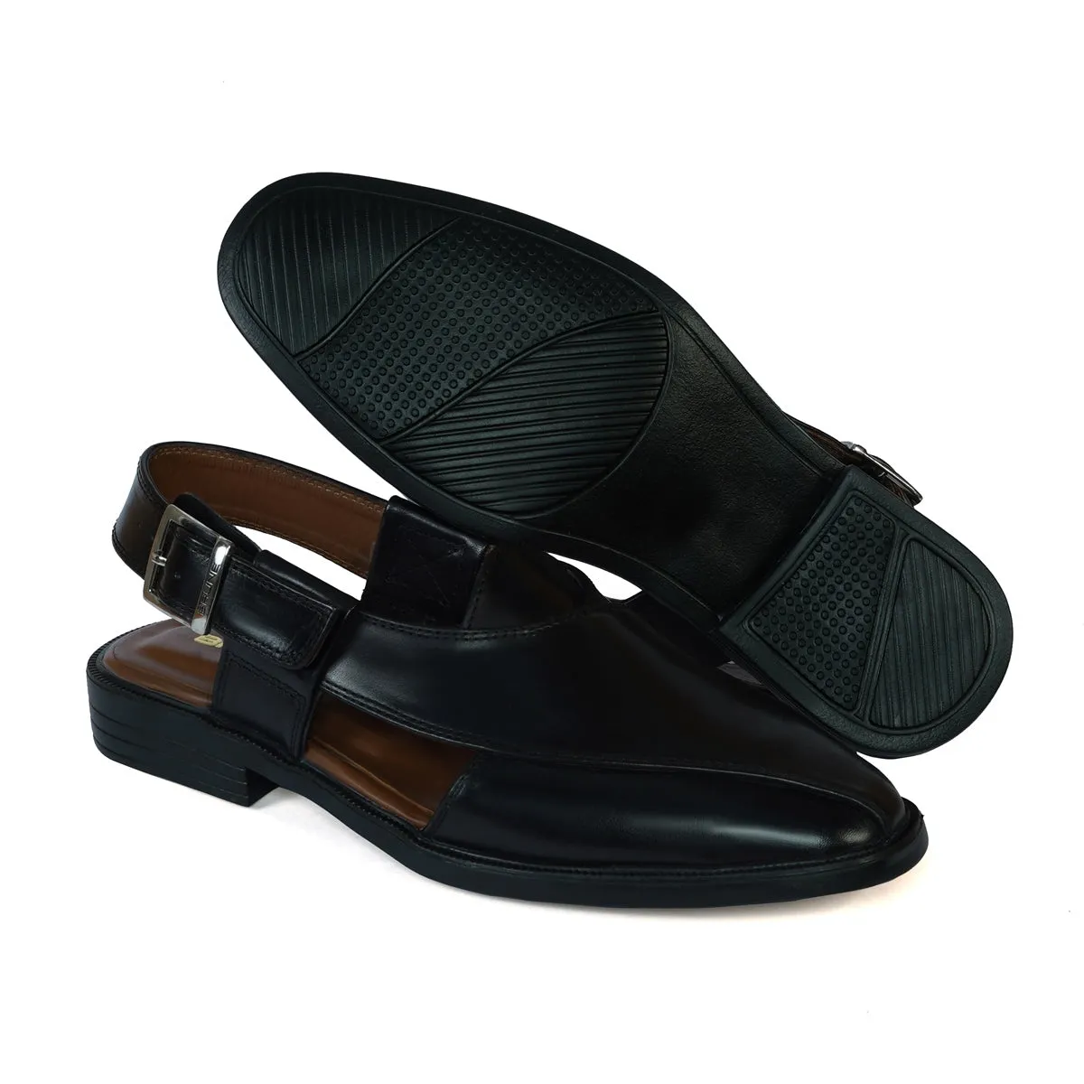 Men's Peshawari Sandals Cross Strap Black Leather