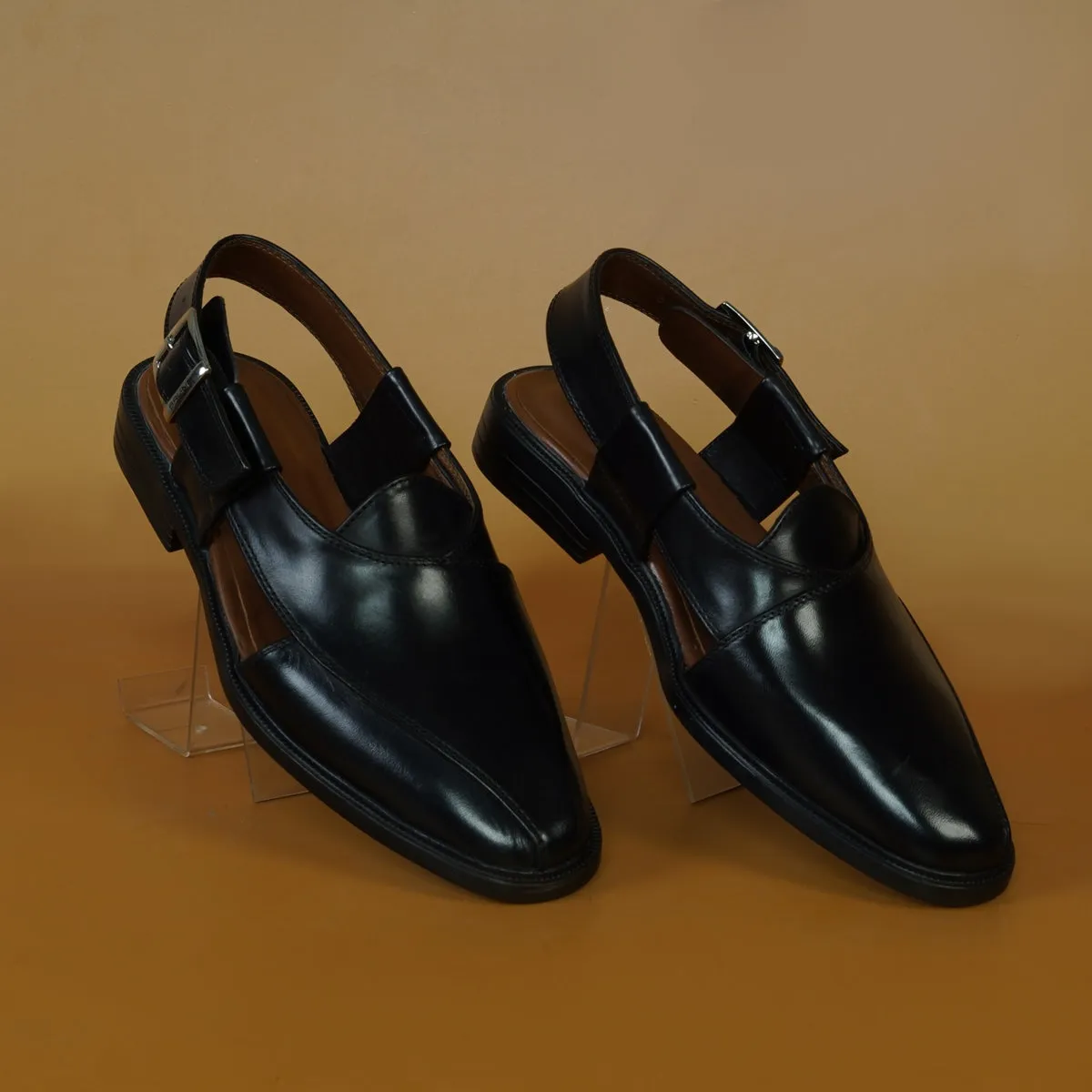 Men's Peshawari Sandals Cross Strap Black Leather