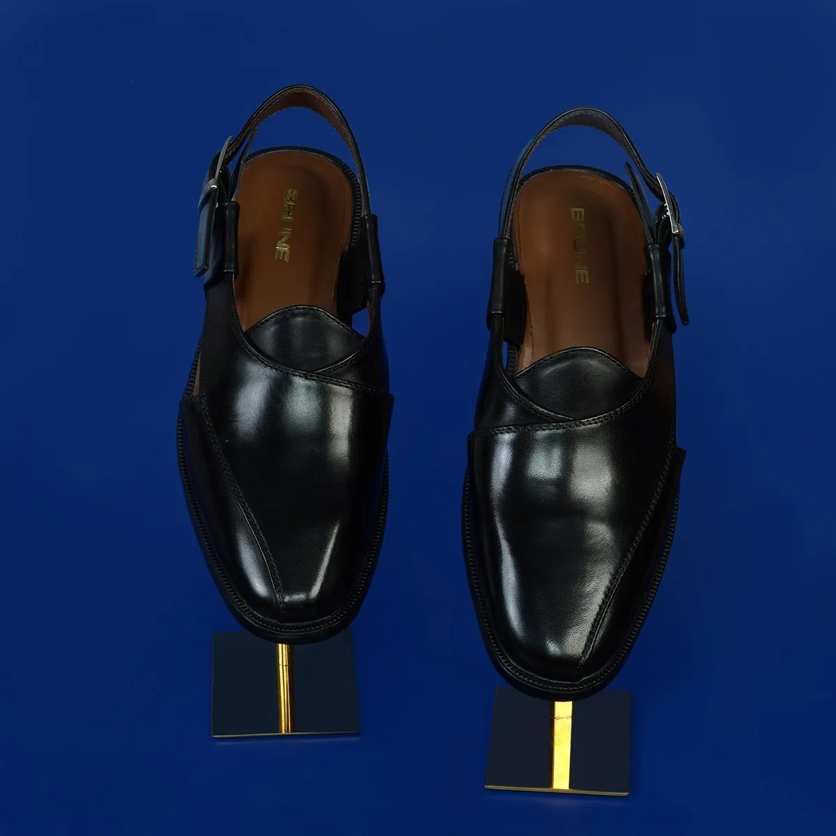 Men's Peshawari Sandals Cross Strap Black Leather