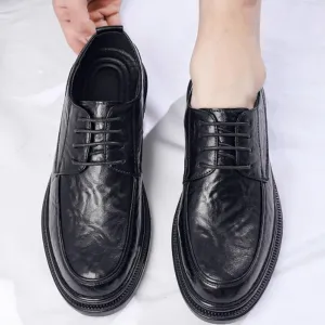 Men's Platform Height Increase Oxford Shoes Black Classic Round Toe Dress Tuxedo Shoes Elegant Lace-up Formal Loafers