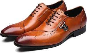 Mens Pointed Toe Brogues Casual Dress Shoes Wedding Formal Lace-Up Oxfords Cowhide Wingtip Derbys,Brown-40