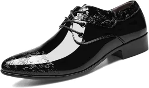 Men's Polishing Patent Leather Chunky Platform Oxford Low Heels Slip On Pointed Toe Derbys Fashion Dress Sneakers Business Casual Derby Shoe