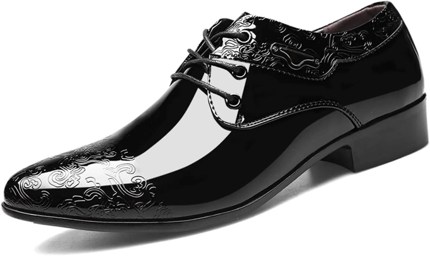 Men's Polishing Patent Leather Chunky Platform Oxford Low Heels Slip On Pointed Toe Derbys Fashion Dress Sneakers Business Casual Derby Shoe