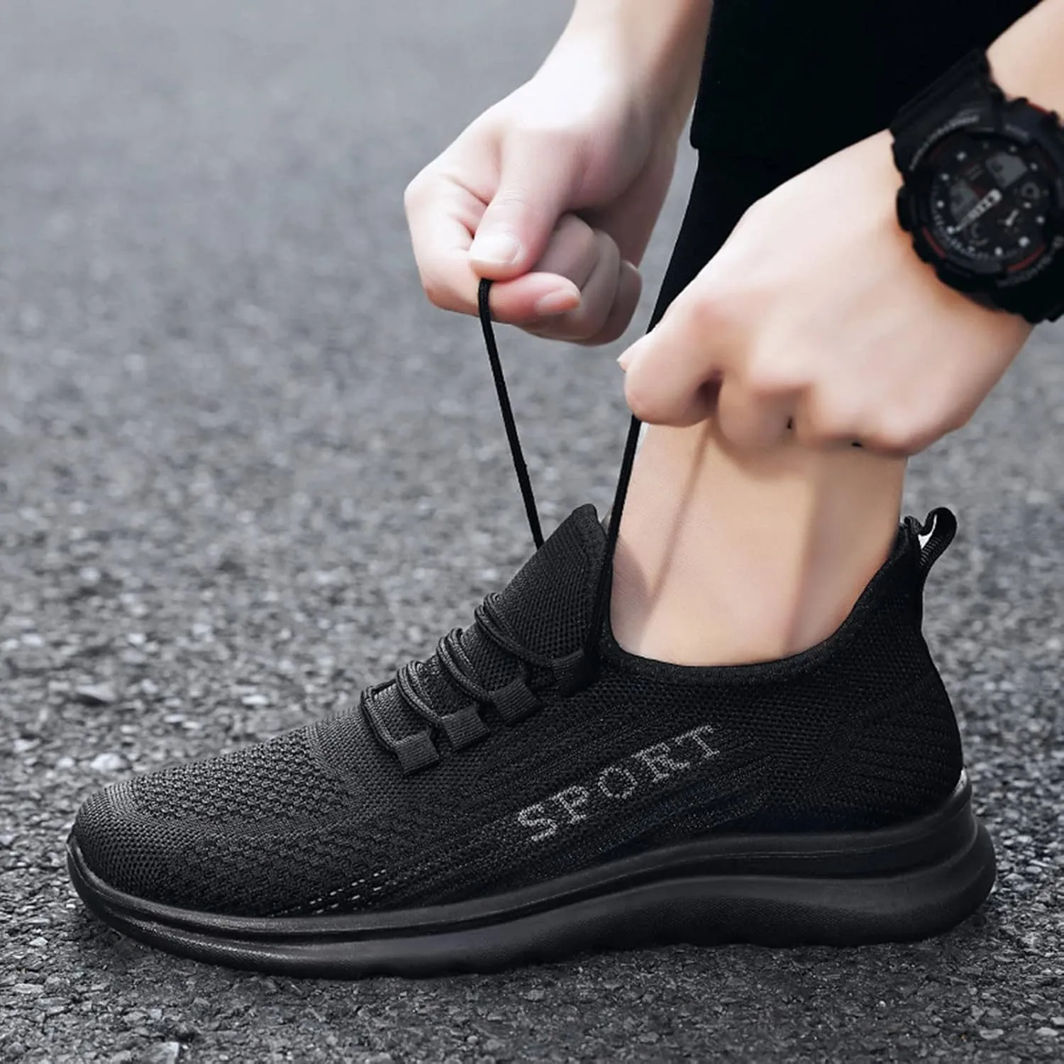 Men's Reathable Stretch Canvas Shoes Breathable Casual Comfortable Walking Sneaker Soft Flat Soled Elderly Shoes