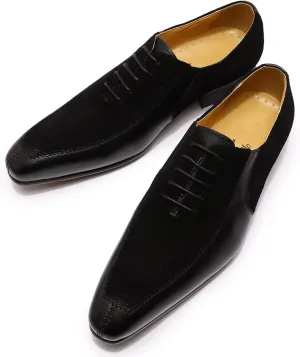 Mens Retro Formal Dress Oxfords Wedding Party Derbys Work Uniform Suede Leather Lace-ups Breathable Non-Slip,Black-41