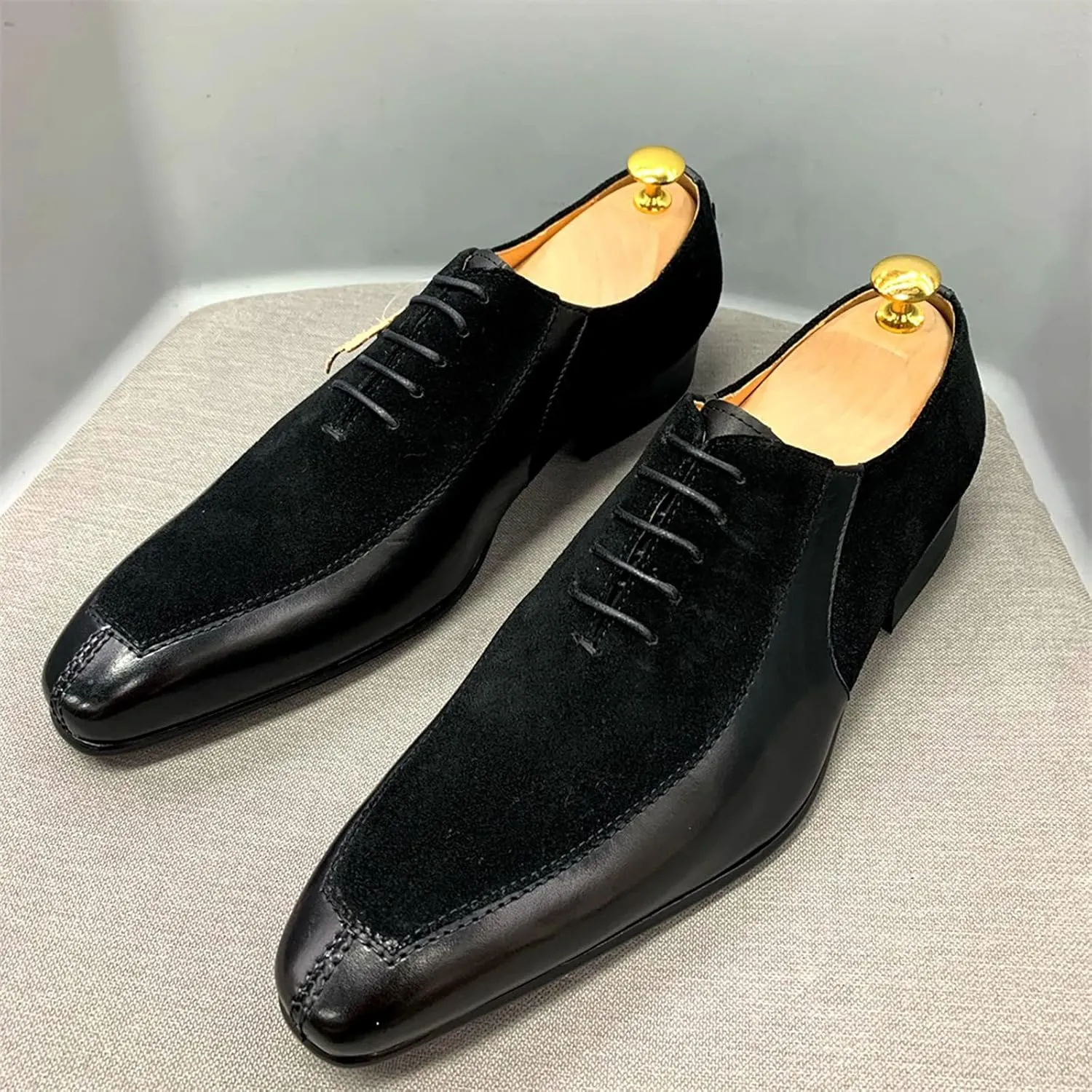 Mens Retro Formal Dress Oxfords Wedding Party Derbys Work Uniform Suede Leather Lace-ups Breathable Non-Slip,Black-41