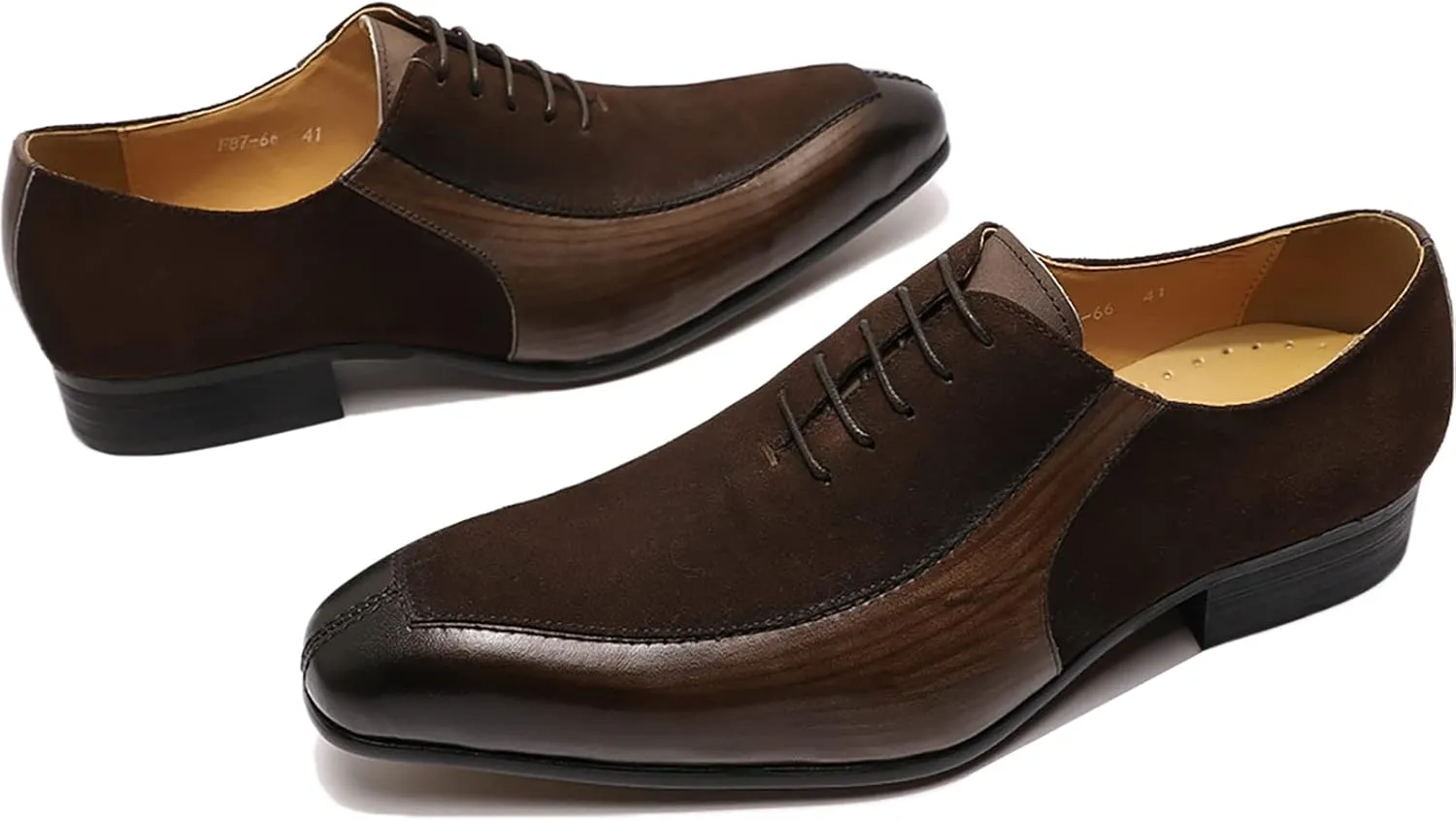 Mens Retro Formal Dress Oxfords Wedding Party Derbys Work Uniform Suede Leather Lace-ups Breathable Non-Slip,Brown-40
