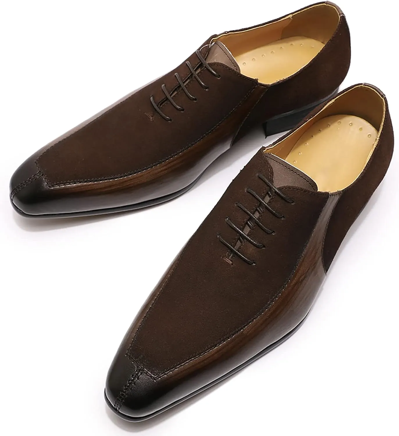 Mens Retro Formal Dress Oxfords Wedding Party Derbys Work Uniform Suede Leather Lace-ups Breathable Non-Slip,Brown-41