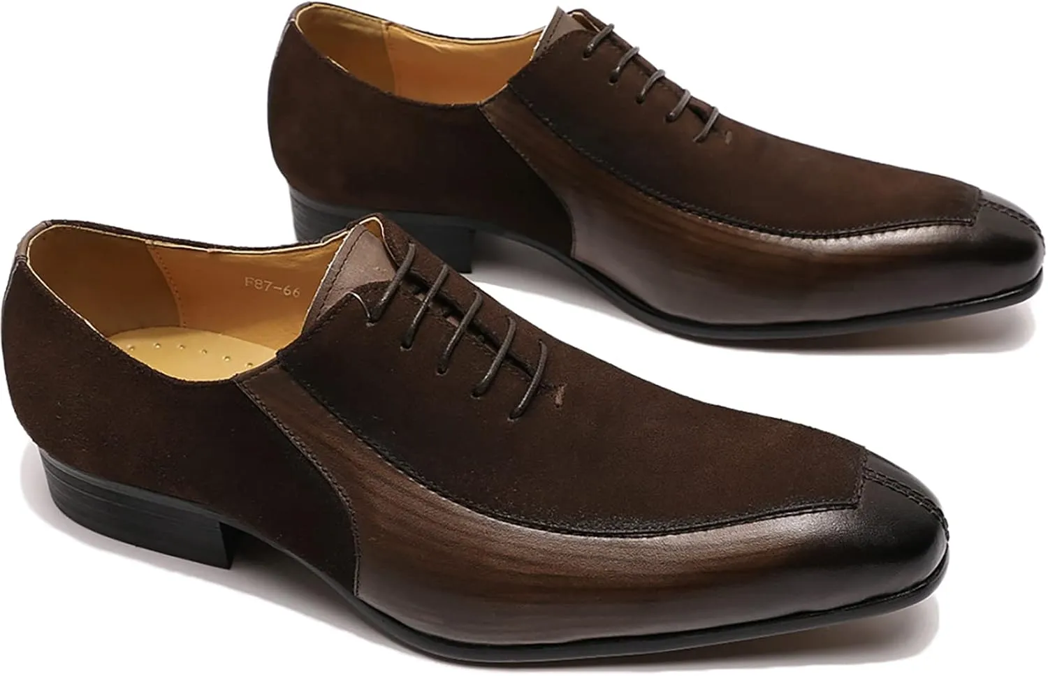 Mens Retro Formal Dress Oxfords Wedding Party Derbys Work Uniform Suede Leather Lace-ups Breathable Non-Slip,Brown-45