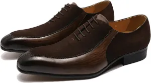 Mens Retro Formal Dress Oxfords Wedding Party Derbys Work Uniform Suede Leather Lace-ups Breathable Non-Slip,Brown-46
