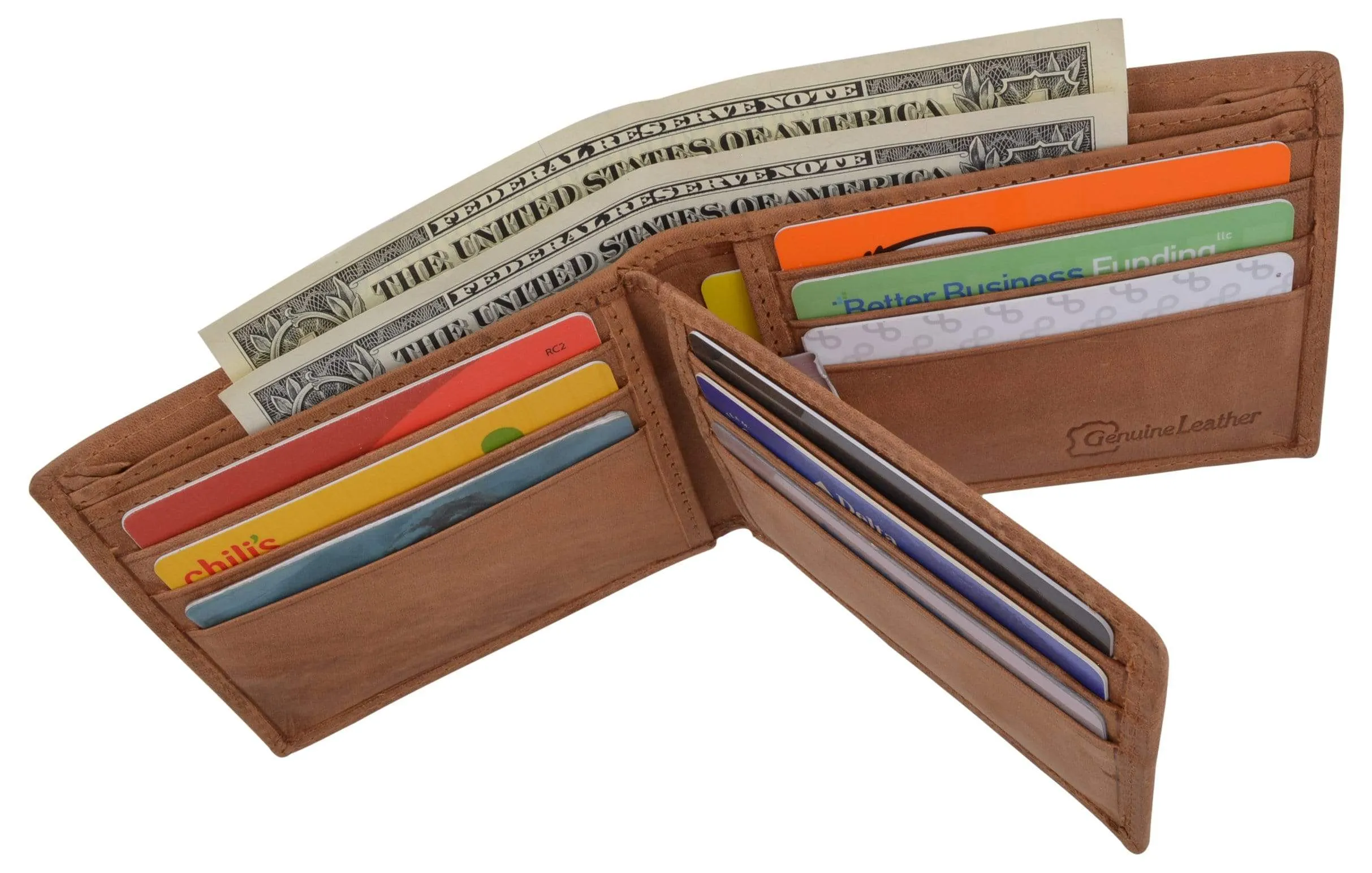 Men's RFID Blocking Hunter Leather Bifold Multi-Card ID Center Flip Wallet