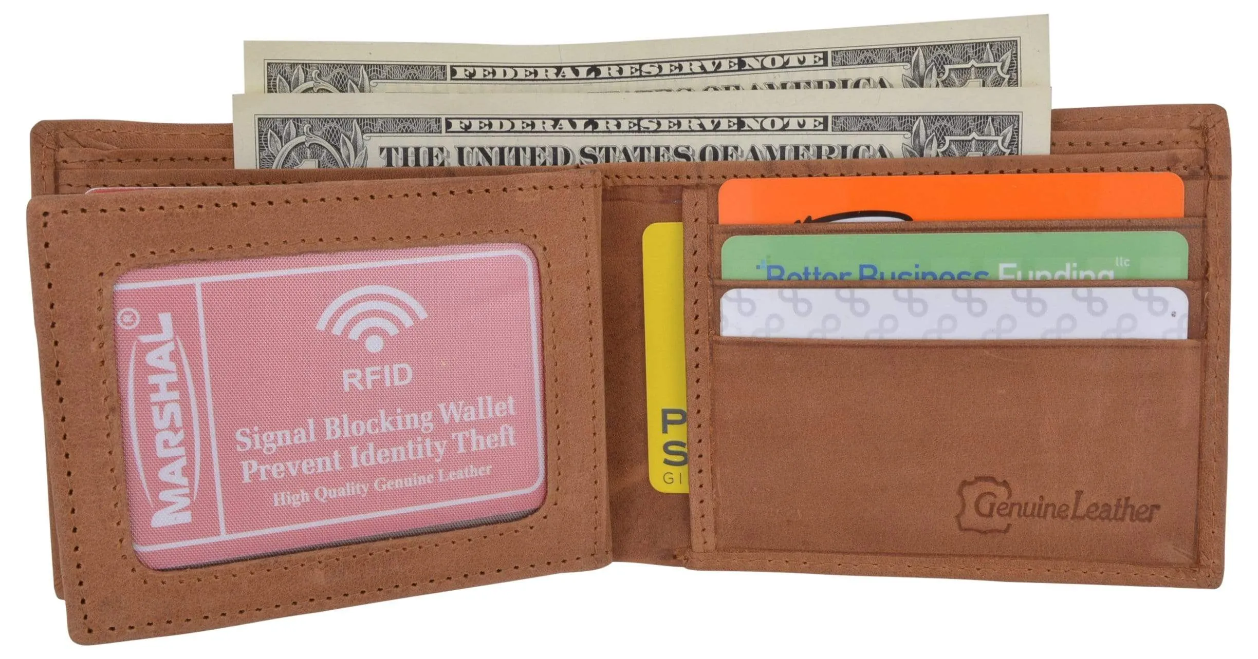 Men's RFID Blocking Hunter Leather Bifold Multi-Card ID Center Flip Wallet