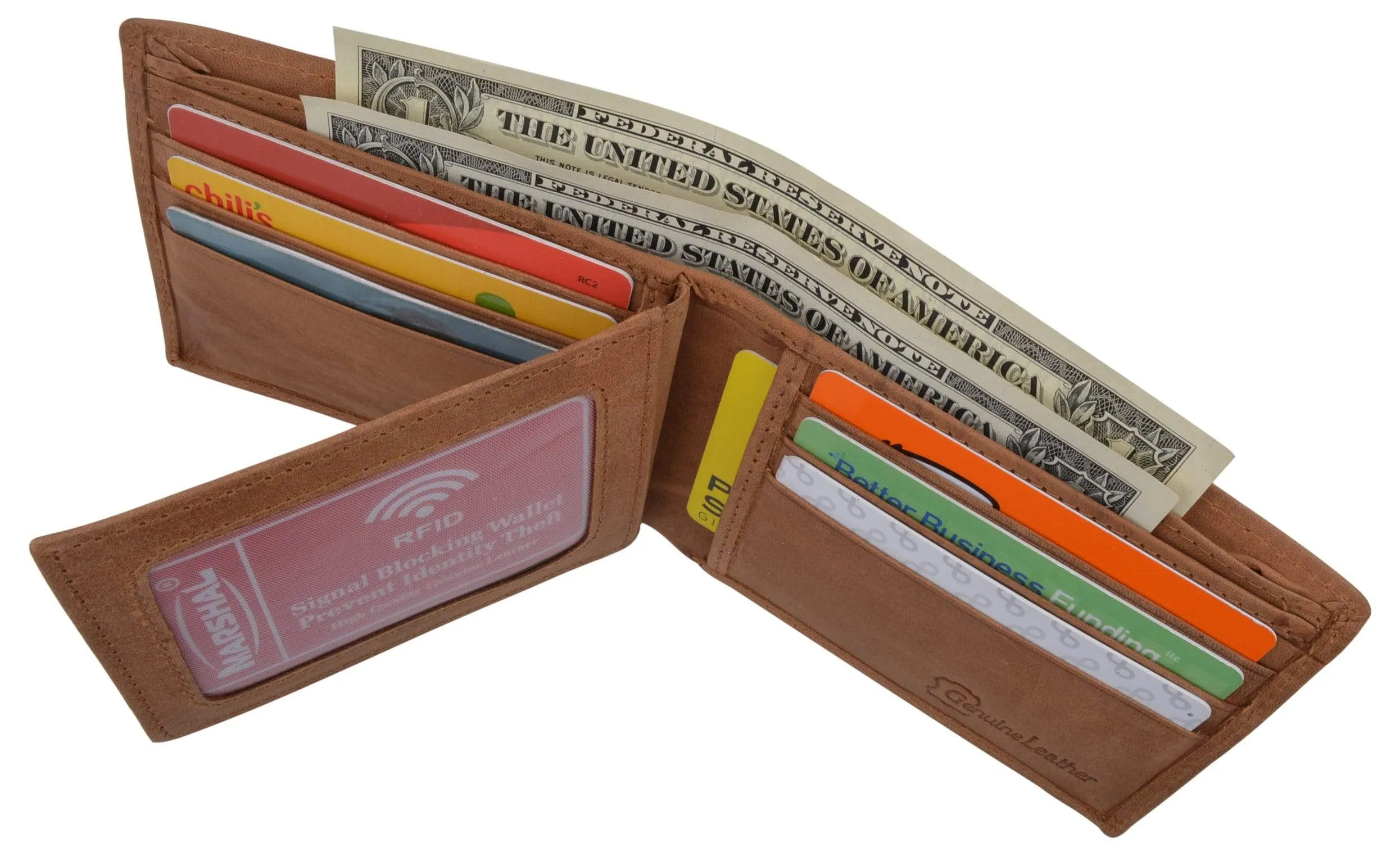Men's RFID Blocking Hunter Leather Bifold Multi-Card ID Center Flip Wallet