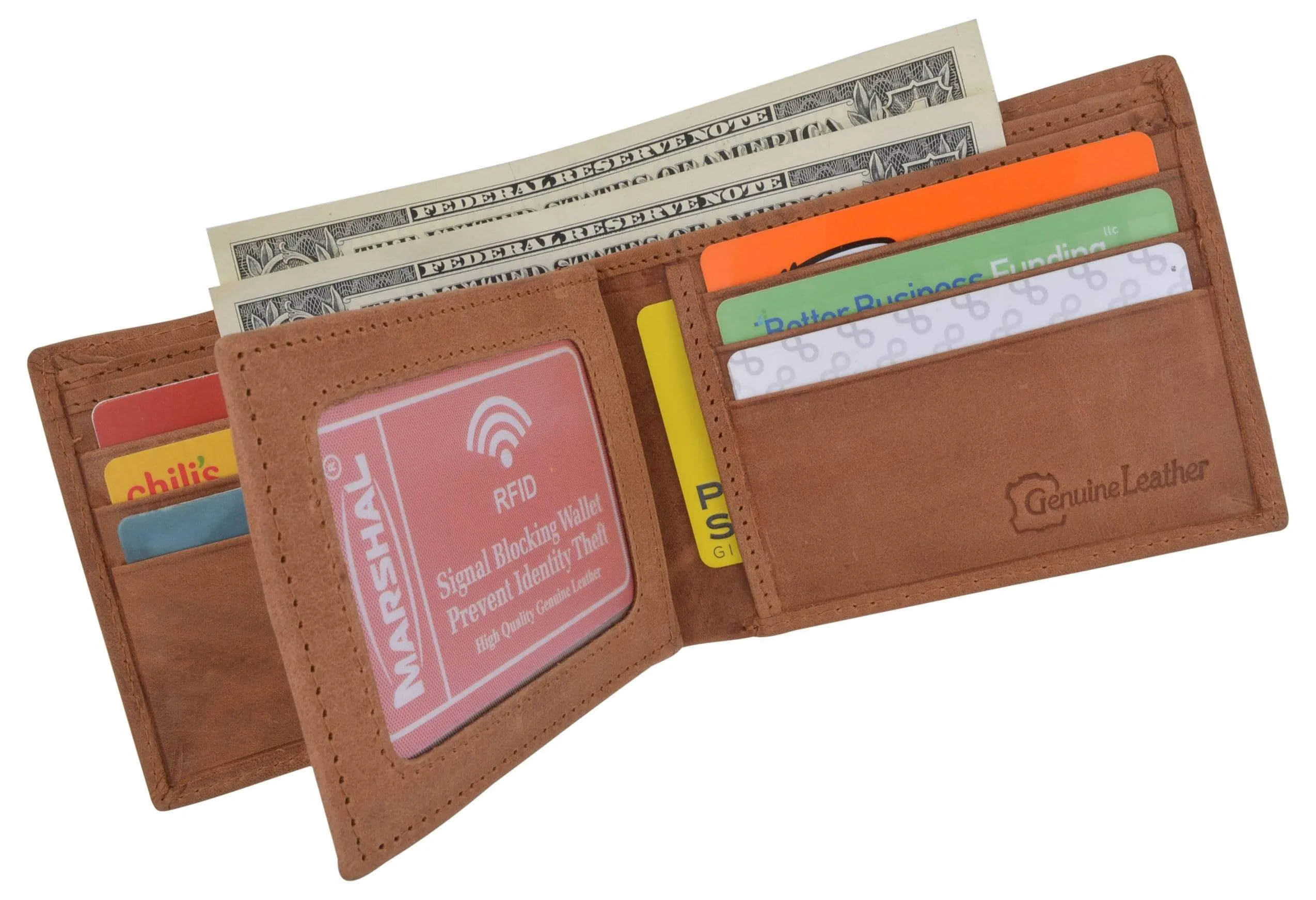 Men's RFID Blocking Hunter Leather Bifold Multi-Card ID Center Flip Wallet