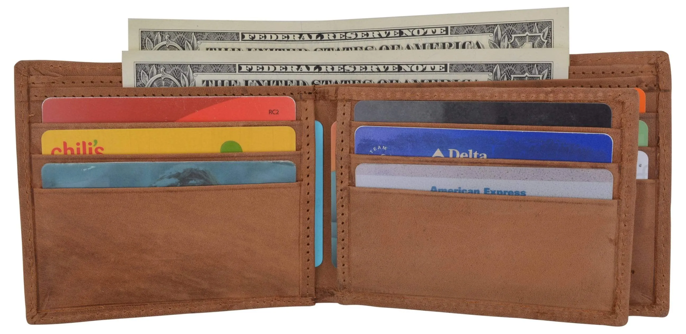 Men's RFID Blocking Hunter Leather Bifold Multi-Card ID Center Flip Wallet