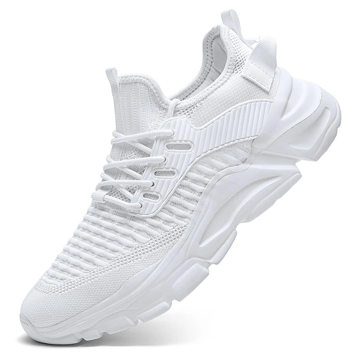Men's Running Shoes Slip on Walking Tennis Sneakers Lightweight Breathable Casual Soft Sole Comfort Work Gym Trainers White